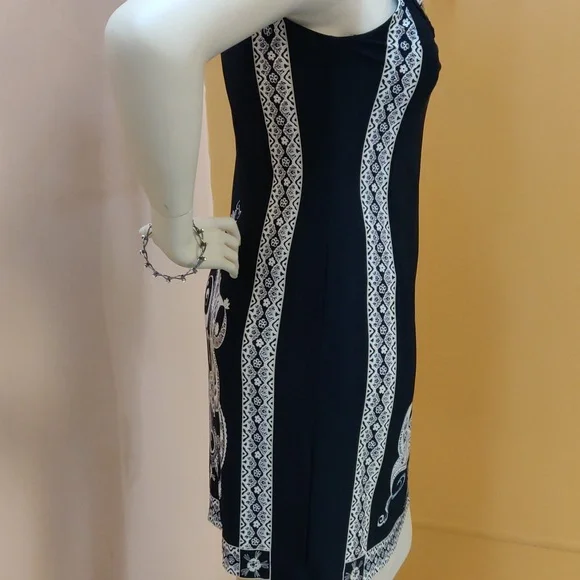 Sandra Darren Sleeveless Black & Beige Knee Length Dress - Picture 5 of 9